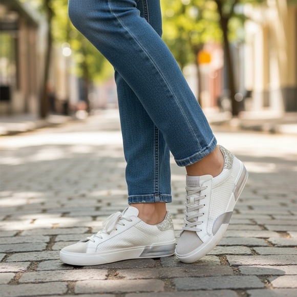 New Dolce Vita White Leather Glitter Sneakers Low Top Lace Up Streetwear 9.5 - Picture 3 of 16